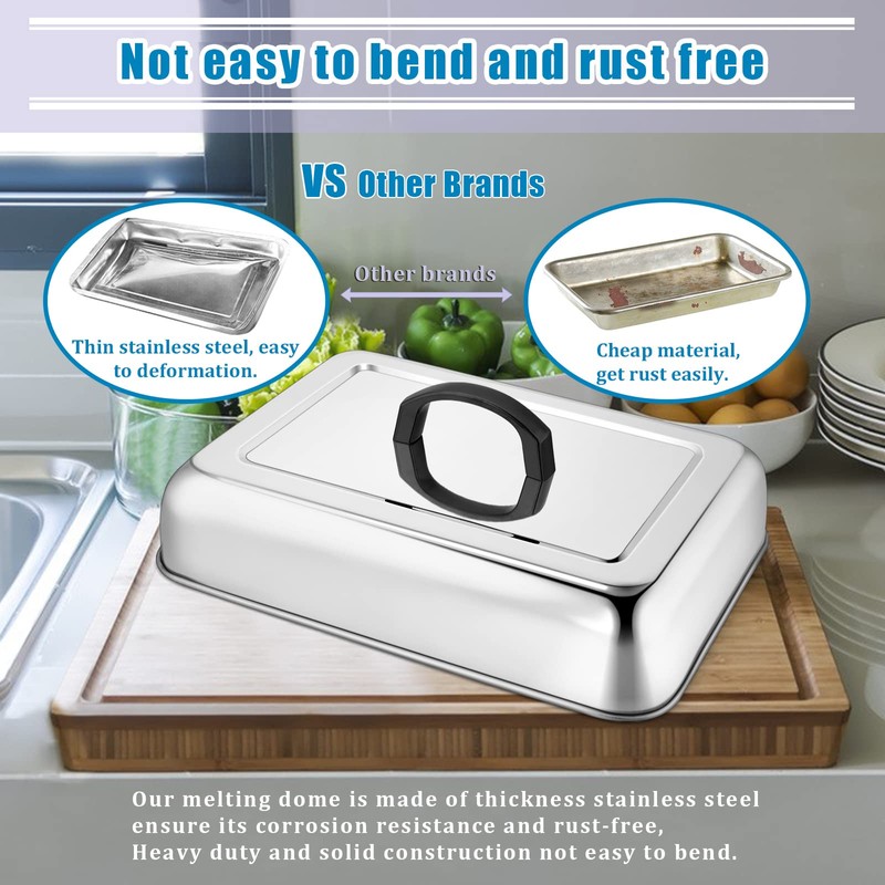 HaSteeL Rectangular Basting Cover, Stainless Steel Cheese Melting Dome Steaming