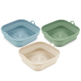 3 Pack Silicone Air Fryer Liners Reusable– Emptycolor 8 Inch Square Silicone Liners for Air Fryer Basket, Non-Stick Heat Resistant Airfryer Silicone Pot Basket for 3QT–6.8QT, Oven & Microwave