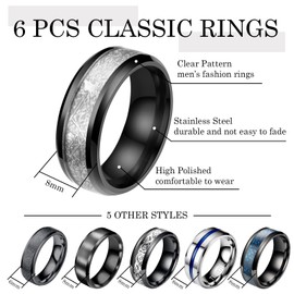 EVBEA Ring 6 Pieces Anxiety Rings Men's Stainless Steel Spinner Vintage Gothic Punk Dragon Viking Chain Wide Fidget Rings Set Anti Stress Silver Black Blue Pair Jewellery for Men Women, 67 (21.4), Stainless steel