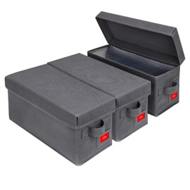 NUSWOR Upgrades CD Storage Box - Perfect CD Case Storage Solution - Stackable CD Organizer with Lid, CD Holder Pack 0f 3 Holds 105 Jewel Cases - 14.37 x 5.5 x 6.3 Inches - Grey