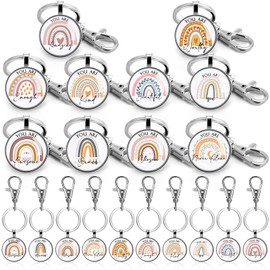 Roowest 20 Pcs Inspirational Gifts Rainbow Keychain Bulk Employee Appreciation Gifts Motivational Quote Key Ring for Women Team Nurse Coworkers