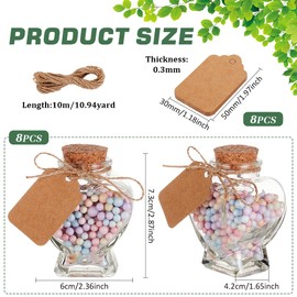 BENECREAT 8PCS 60ml Heart Shaped Glass Favor Jars with Cork Lids, Label Tags and String for Candy, Snacks Storage and Home Party Decortaion