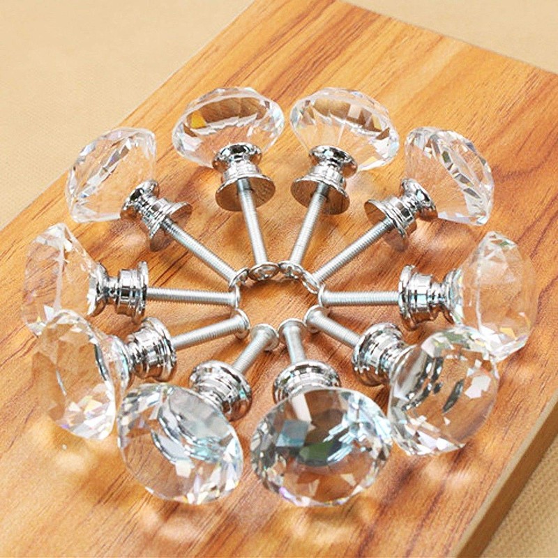 Easily Life 10 Pcs White Clear Crystal Glass Cabinet Knobs