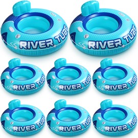 Sonwyoung 8 Pcs 53" Heavy Duty River Tube Float Inflatable Pool Floating Tube for Adult Large River Raft Water Chair Lounger with Mesh Bottom Backrest 2 Cup Holders and Handles,Holds 300lb