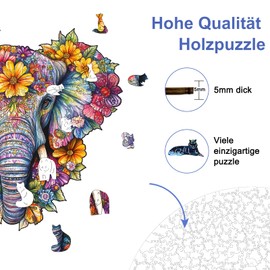 Wooden Puzzle Adults, Elephant Unique Wooden Puzzle, Animal Shape Wooden Puzzle with Gift Box, 165 Pieces, M - 29.3 x 28.7 cm