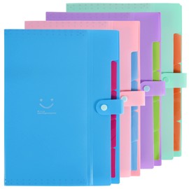 ASAB A4 Plastic Folders Ring Binder Punched Pocket Assorted Colours for Home Office School Stationary Travel Paperwork Plastic Document Files Popper Wallets with 5 Pockets Snap Closure Pack of 4