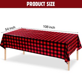 Christmas Buffalo Plaid Table Cover, Red and Black Lumberjack Checkered Tablecloth Xmas Plastic Gingham Table Cover Disposable Tablecloth for Camping, Holiday Table Decor, 108 x 54 Inch (3 Packs)