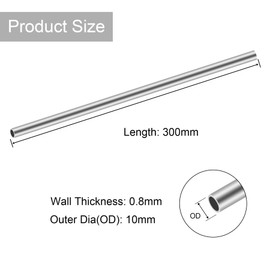 iMeistek 304 Stainless Steel Pipes, 10mm OD 0.8mm Wall Thickness, 300mm Length, Seamless Stainless Steel Pipe for Industry, Machinery, DIY, Crafts (Pack of 3)