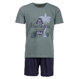 Henry Terre Men's Shorty Beach Pyjamas 2-Piece Set M-5XL Cotton Plus Size, Green, M