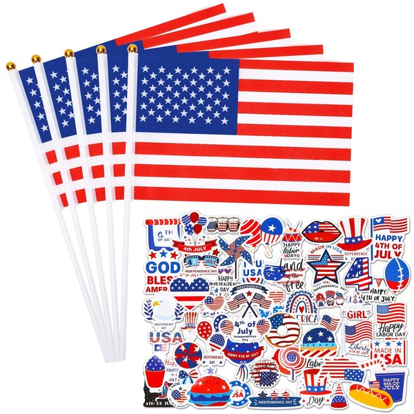 AUGSUN 40 Small American Flags on Stick and 50 Patriotic
