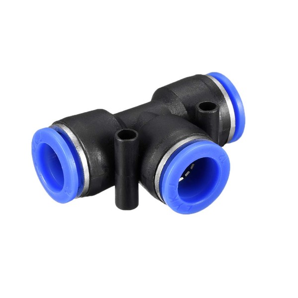 uxcell Tee Push Connection Tube Fittings, Blue Plastic, Outer Diameter 0.5 inch (12 mm), Push Lock, Pack of 3