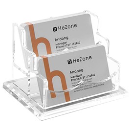 Wqzlyg Acrylic Business Card Holder for Desk, Small Business Supplies Holder Display, Business Card Organizer with 2 Slot 2 Tier for Office, Exhibition, Home, Restaurant