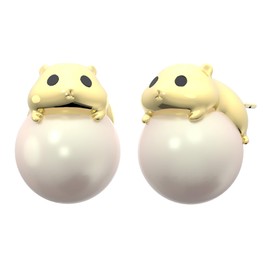 14k Gold-Plated and Created Pearl Cute Hamster Unique Stud Earrings丨925 Sterling Silver Ear Posts丨Fun Animal-Themed Earrings丨Hypoallergenic Adorable Jewelry Gift for Her Mom Women Wife