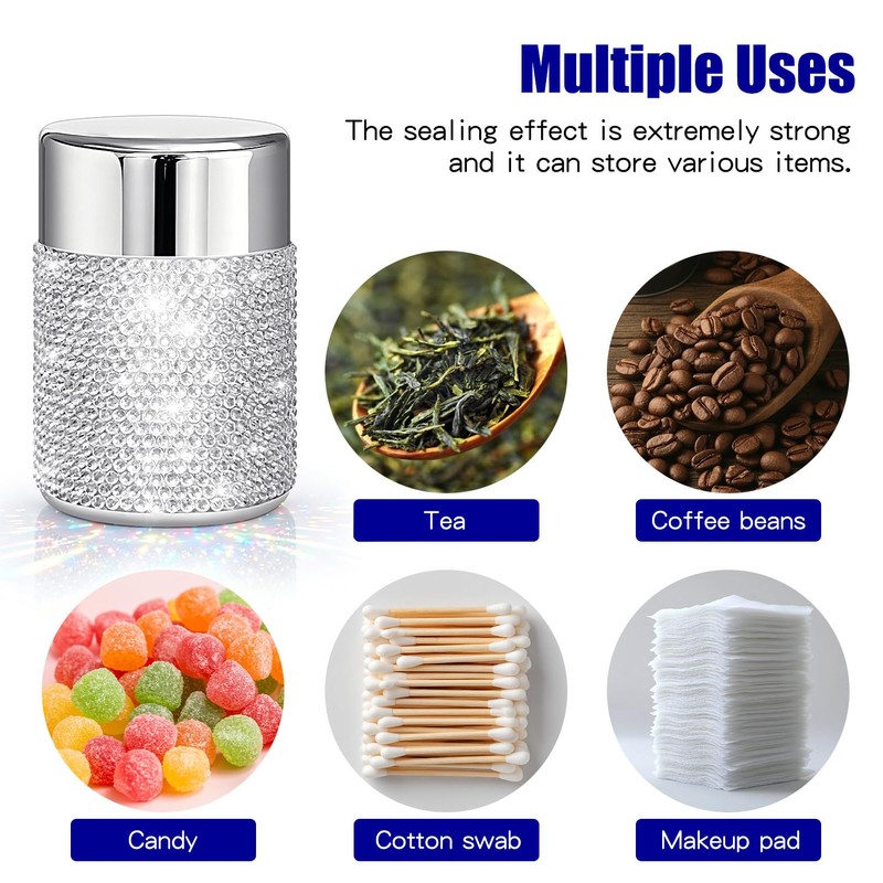 Svpolns Bling Rhinestone Tea Canister,Glitter Stainless Steel Tea Tin with