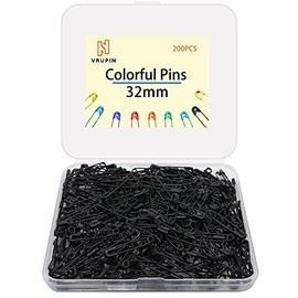 200 Pcs Colored Safety Pins,32mm Safety pins,Premium Assorted Safety Pins Bulk for Sewing Clothing DIY Craft Making with Storage Box-Black