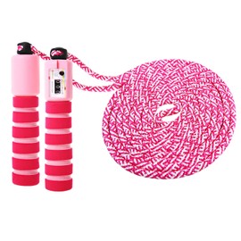 Konvinit Children's and Women's Skipping Ropes, Adjustable with Colourful Wooden Handle and Cotton Rope for Workouts, Fitness and Training, Pink, pink