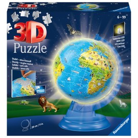 Ravensburger Children’s Globe Night Edition 3D Jigsaw Puzzle - 180 Piece Set | Features LED Light | Interactive and Educational Toy | Ideal for Kids and Adults | Model 11288