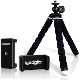iGadgitz Lightweight Small Universal Flexible Foam Mini Tripod with Universal Smartphone Holder Mount Bracket Adapter for Compact Cameras- Black
