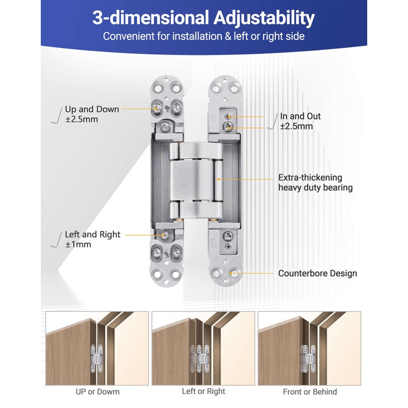 Invisible Door Hinges (2 pcs) -7 Inch Sliver Hidden Hinges