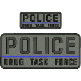 Police Drug Task Force  EMB Patches 10x4 & 5x2 Velcr@ On Back Black On Gray