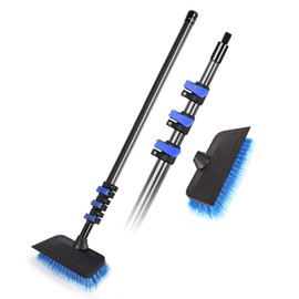 DOBEN 12FT Carbon Fiber Car Wash Brush with Long Handle, Built-in Rubber Squeegee Brush with Extension Pole for Car Wash, Rvs, Trucks, Boats, House Siding, Deck, Floors
