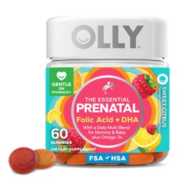 OLLY Prenatal Multivitamin Gummy, Daily Multi Blend for Mommy & Baby, Folic Acid, Omega 3 DHA, Vitamins A & D, Sweet Citrus Flavored, 30 Day Supply - 60 Count