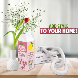 Vintage Inspired Ceramic Vase | Unique Eclectic Home Decor | Cute Retro Style and Aesthetically Appealing Juice Carton Design | Perfect for Any Room in Your Home or Office | The