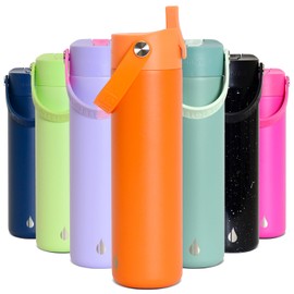 Elemental 24oz Insulated Water Bottle with Straw - 100% Leak-Proof Stainless Steel Core Water Bottles for Travel, Sports and Gym - Double Wall Insulation & BPA Free - Orange