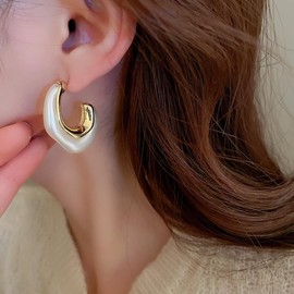 Acrylic Hoop Earrings Geometric Resin Minimalist Statement Clear Gold Chunky Pearl Hoops Earrings for Women