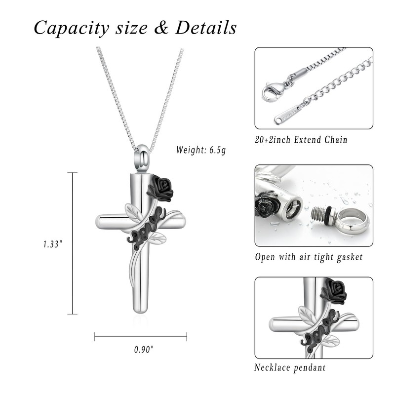 XSMZB Cross Cremation Jewelry for Ashes Human Pet Rose Flower
