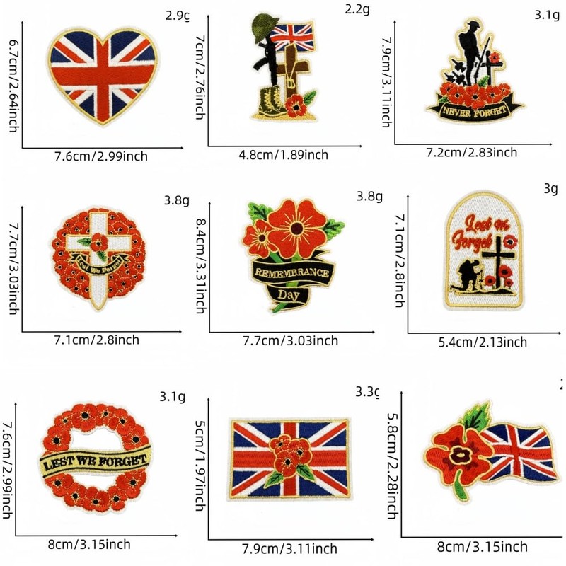 12 PCS Remembrance Day Patches Pins Union Jack Lest We