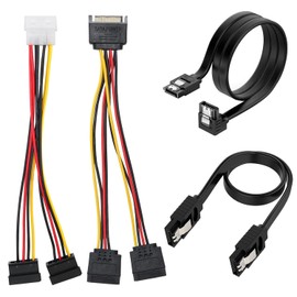 4 Pcs SATA Cables Kit, Comprehensive SATA III Data Power Cables for HDD SSD Right Angle Straight, Sata Power Splitter Male to Female Cable Mounting Kit Durable Compatible for All SATA Device Needs