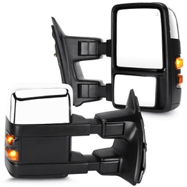 Youxmoto Towing Mirrors 2008-2016 for Ford for F250 for F350 Super Duty Pickup Truck Tow Mirrors 2008 2009 2010 2011 2012 2013 2014 2015 2016, Heated, Turn Signal, Manual Telescoping/Folding, Chrome
