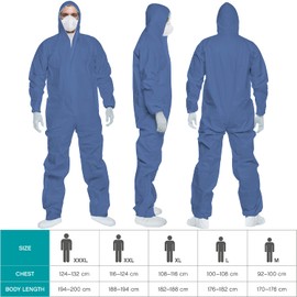 ACE CoverX Work Jumpsuit with Hood - Disposable Protective Suit for Work - Against Chemicals & Particles, blue