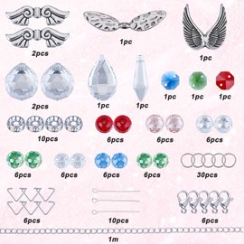 SUNNYCLUE 1 Box DIY 4 Sets Angel Car Charm Making Kit Angel Car Charms Suncatchers Guardian Angel Wing Beads Lucky Car Hanging Ornament Glass Hanging Charms for Car Mirror Window Home Decoration