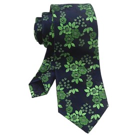 Men's Green and Black Ties Floral Weave Summer Casual Spring Wedding Silk Skinny Neckties for Young Boys