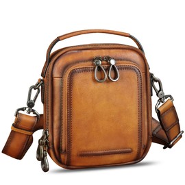 IVTG Genuine Leather Messenger Bag for Men Small Sling Purse Crossbody Shoulder Bags Satchel for Work Business Handbags (Brown)