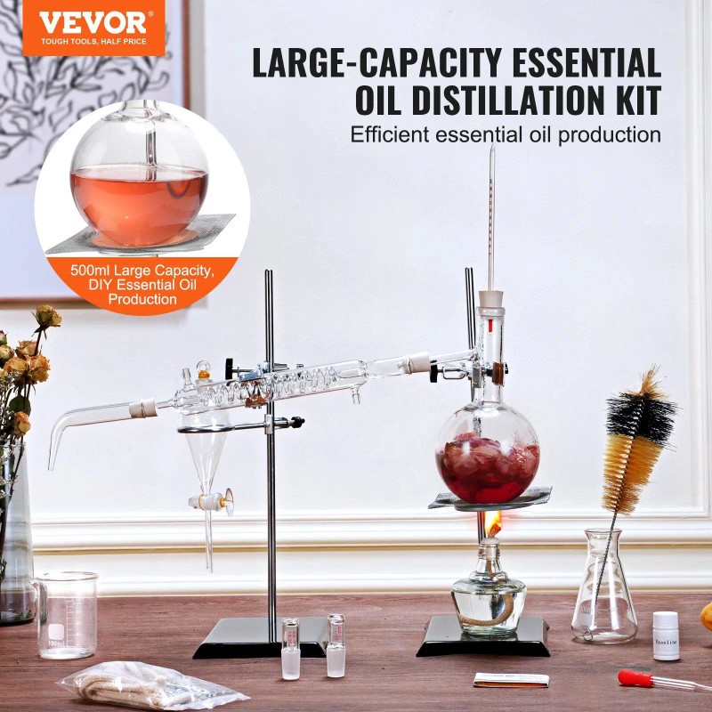 500ml Essential Oil Distillation Kit Borosilicate Glass 24 40 Joint