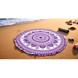 Round Beach Tapestry Mandala Boho Hippie Blanket Indian Cotton Bohemian Large Table Cloth Home Decor Yoga Mat Meditation Picnic Rug Throw Hippy Boho Gypsy Tablecloth Roundie (70 Inches, Pink)