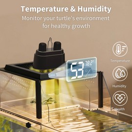 Upgraded Turtle Basking Platform for Aquatic Turtles with Temp & Humidity Gauge, Clear Acrylic Turtle Dock, Flip-Open Lid, Non-Slip Ramp & Escape-Proof, Fits 17–19" Aquariums