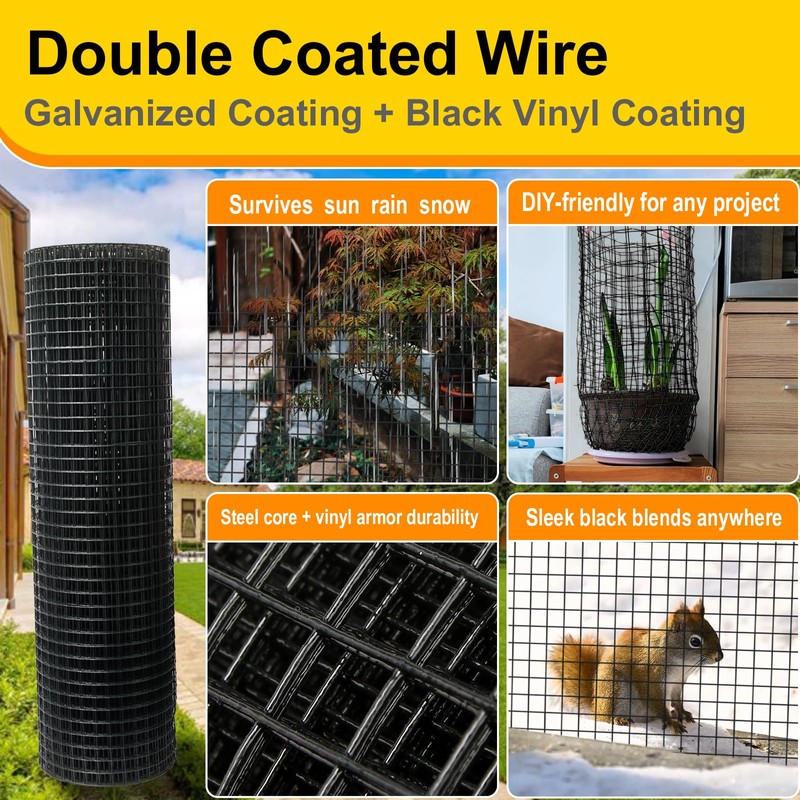 Wirewonders Black Hardware Cloth 1inx48inx100ft, Chicken Wire Fencing, 19Gauge, Vinyl