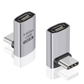 Duttek 90 Degree USB C Adapter (Pack of 2) USB C Male Female Adapter - 40Gbps Data Transfer, 240W Charging, 8K Video Compatible for Thunderbolt 4/3, Switch, MacBook, Tablet and More Type C Devices
