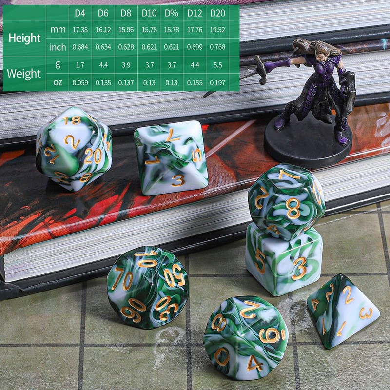 CiaraQ DND Polyhedral Dice Set with a Black Dice Bag