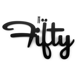 Mid Century Modern Cursive House Numbers, 5 inch black plastic MCM script address words with stainless steel screws included (Fifty)