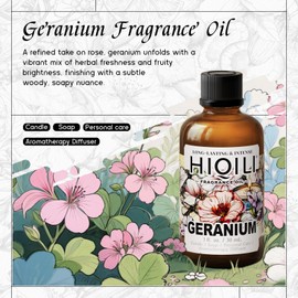 HIQILI Geranium Fragrance Oil for Home Diffuser, Relaxation, Essential Oil for Candle & Soap Making, Long-Lasting Scents, Car Freshies - 1 Fl Oz