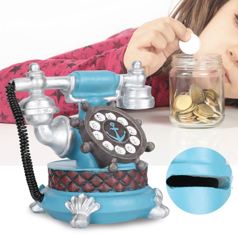 Antique Telephone Ornaments Retro Phone Shape Piggy Bank Home Resin