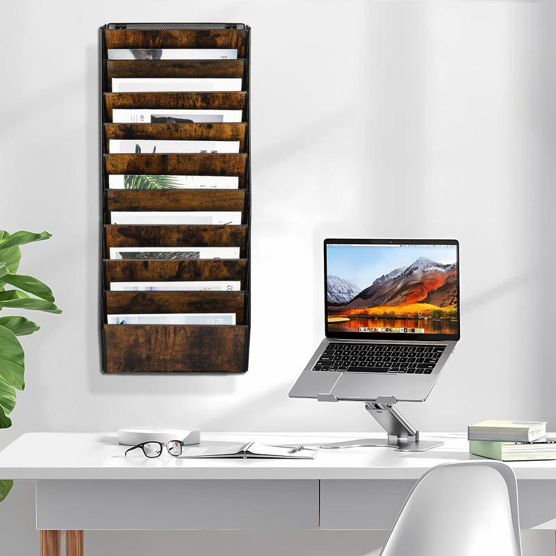 Solinxe 10-Pocket Wall File Organizer, Wood Mail Organizer Wall Mounted