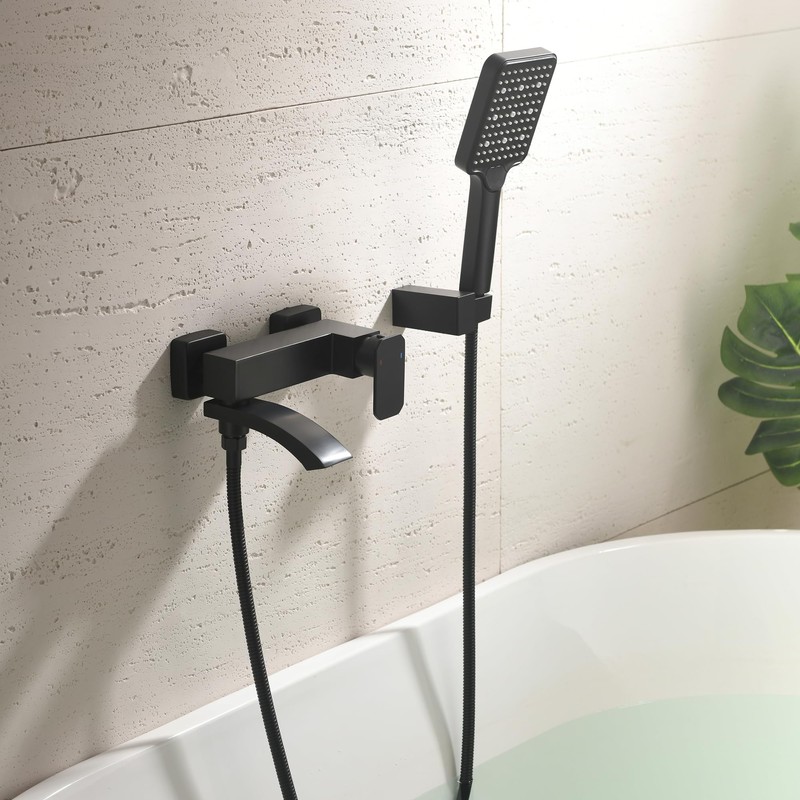 BEIYI Wall Mount Tub Faucet with 3 Functions Handheld Sprayer,