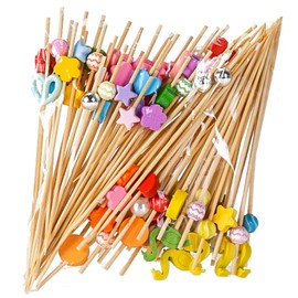 xutong 200 Pieces Decorative Sticks for Appetizers, Wooden Cocktail Sticks 12 cm Bamboo Skewers for Cocktail Fruits Suitable for Food and Drink Decoration