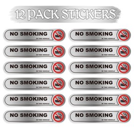 12 Pack No Smoking in this Vehicels Sign Sticker for Car, 5x1 inch Brushed Silver Vinyl Self-adhesive No Smoking Sign Sticker Decal